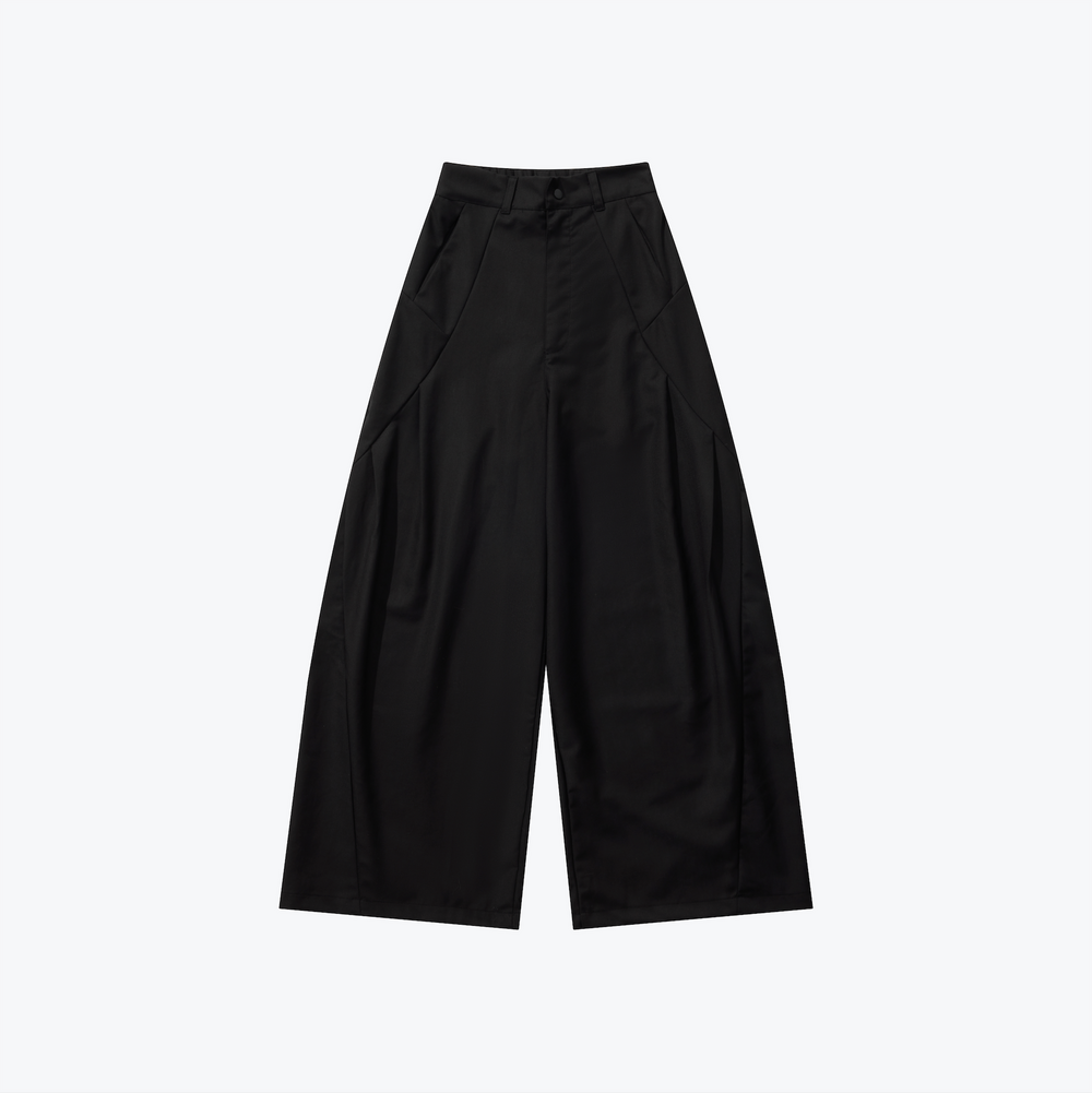 Loose Bootcut Pleated Trousers Black【L24-05BK】